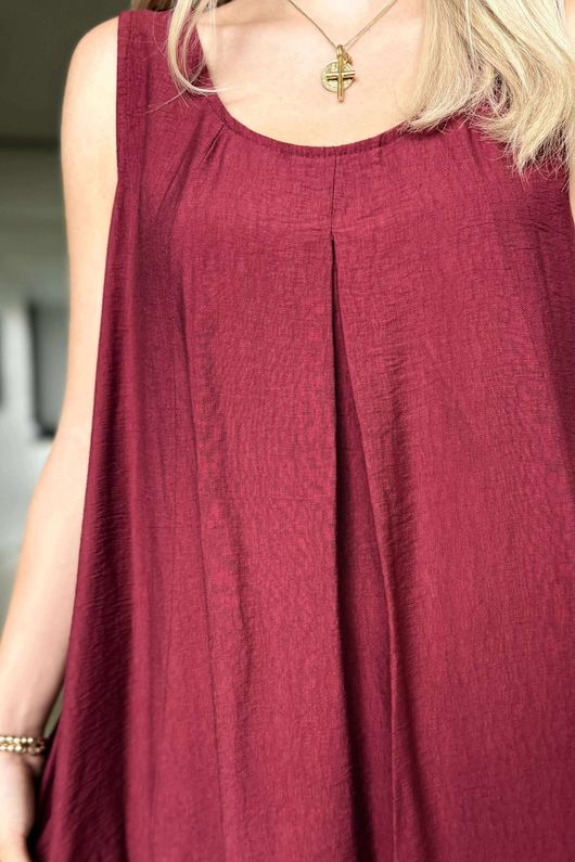 Made in Italy Aster Pocketed Cocoon Dress Burgundy